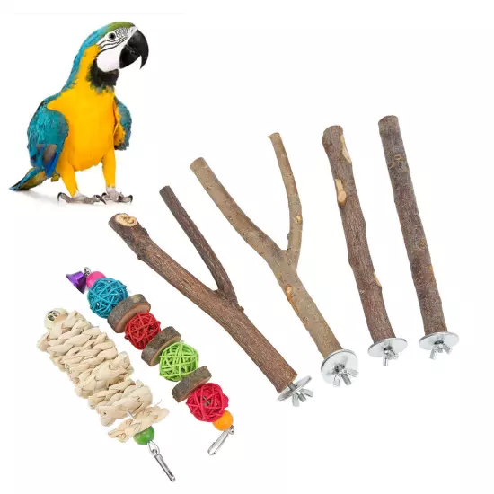 Bird Perch Stand Set Wood Parrots Stand Branches Set with Vine Ball Accessories