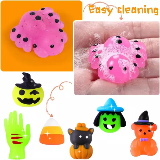 36 PCS Halloween Mochi Squishy Toys with Pumpkin Bucket, Kawaii Squishies Mini S