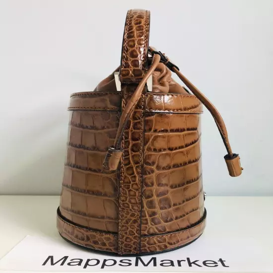 MICHAEL KORS COLLECTION Audrey Medium Croc Embossed Leather Bucket Bag CHESTNUT