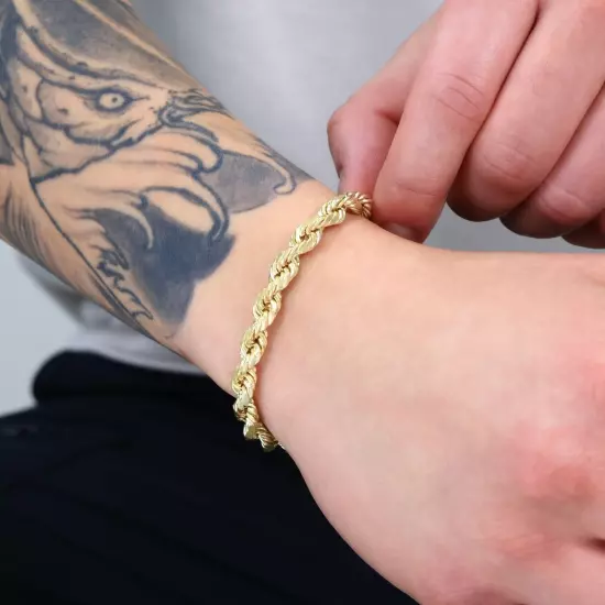 10K Yellow Gold 2mm-10mm Diamond Cut Rope Chain Bracelet Men Women 7" 7.5" 8" 9"