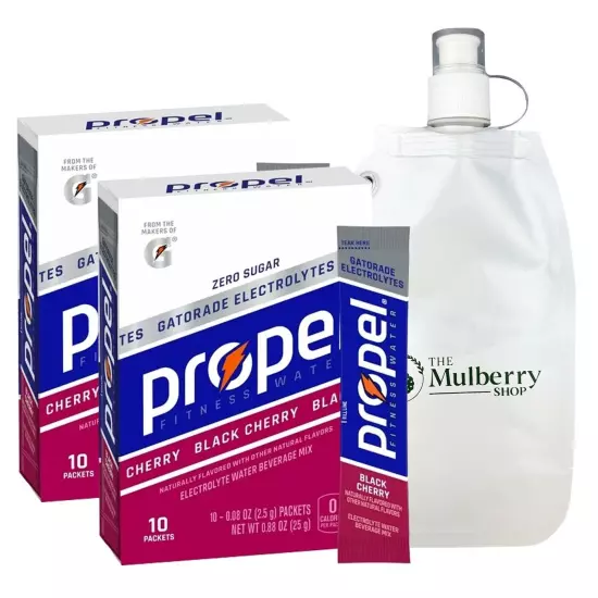 Propel Powder Packets Black Cherry 2 Boxes W Reusable Collapsible Water Bottle