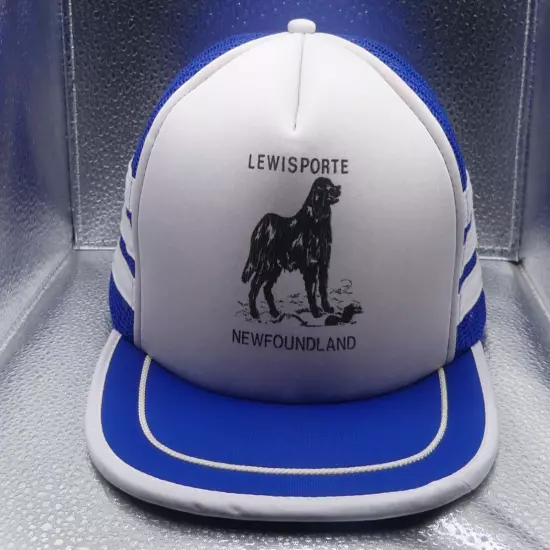  Lewisporte Newfoundland Three 3 Stripe Destination Hat Cap White Blue Vintage