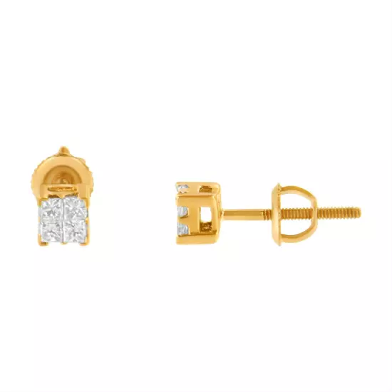 10KT Gold Princess Diamond Stud Earring (1/4 Cttw, J-K Color, I1-I2 Clarity)