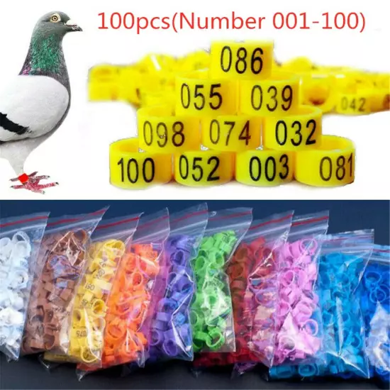 100pcs Bird Rings Leg Bands For Pigeon Parrot Foot Clip Rings Number 001-100