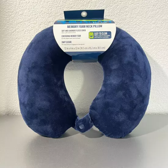 Protege Microfiber Travel Neck Pillow 100% Polyester Fleece Knit, Navy Blue