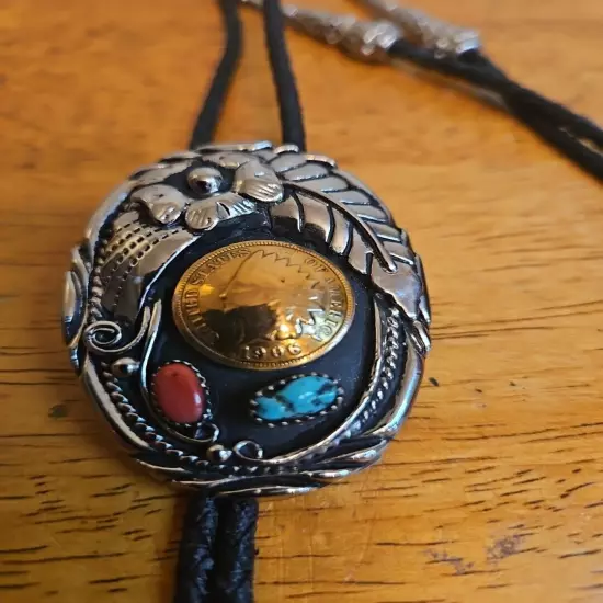 Turquoise & Indian Head Penny Bolo Tie