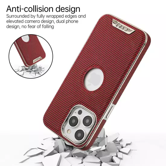 For iPhone 16 Pro Max 15 14 13 12 11 Carbon Fiber Magnetic Plating Mag-Safe Case