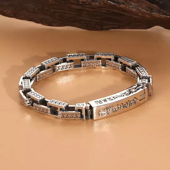 8MM Solid 925 Sterling Silver Rectangle Chain Bracelet 7" Men Fashion Retro Link