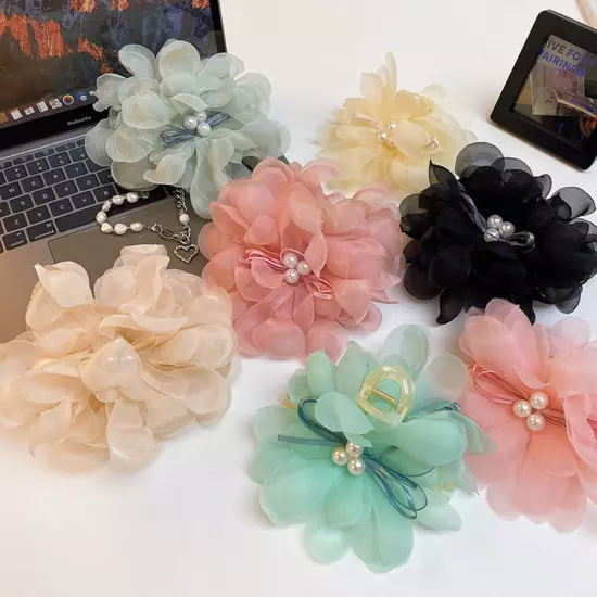 Women Large Chiffon Flower Bow Hair Claw Clip Hairgrip Hair Clamp Jaw Barrettes/