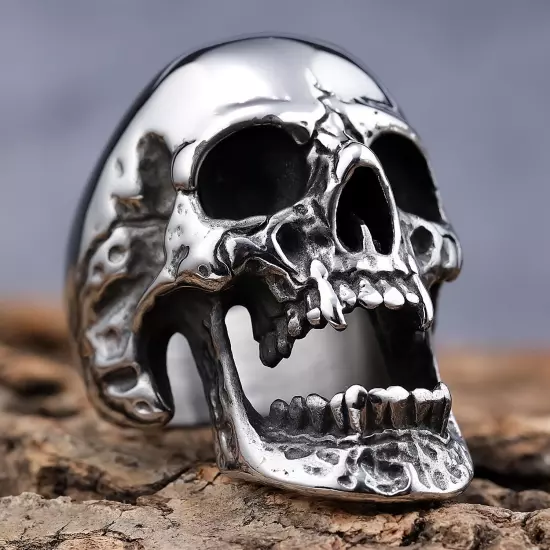 Punk Stainless Steel Gothic Motorcycle Biker Vampire Skull Rings Hip Hop Jewelry