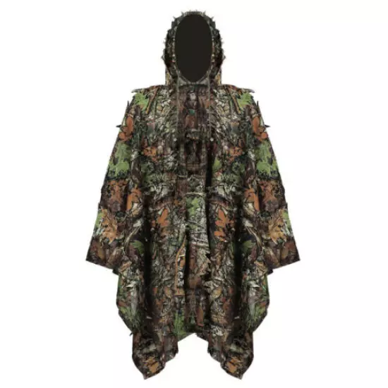 3D Leaf Camo Sneaky Hooded Ghillie Poncho Suit Ghillie Clothes Hunting