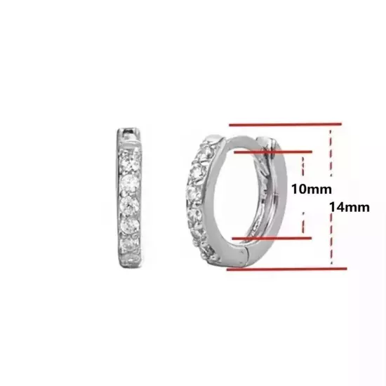 925 Sterling Silver Plated CZ Cubic Huggie Hoop 12mm Small Earrings Men Women P1