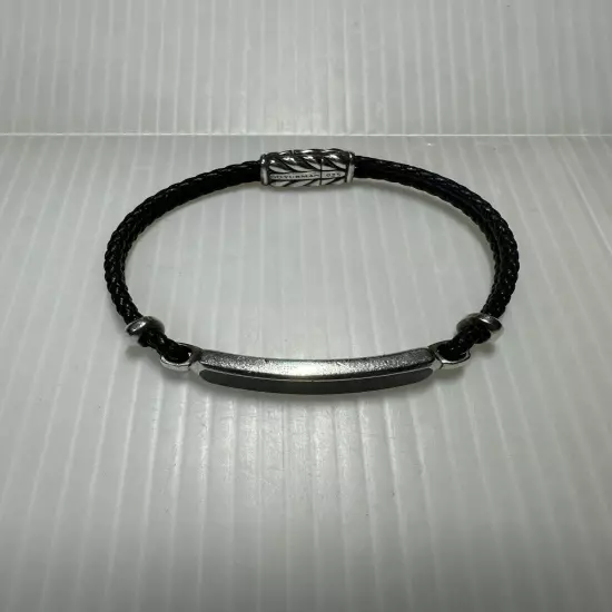 David Yurman Men's Station Black Bar Leather Bracelet 8inch / Black Onyx $595