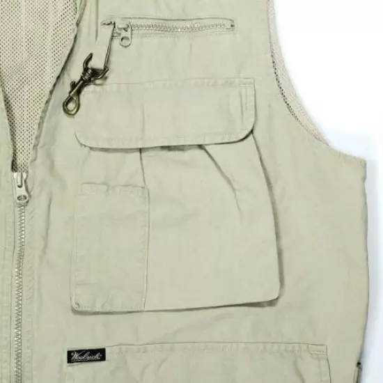 Woolrich Mens L Fishing Hunting Vest Zipper 18 Pouch/Pockets Vented Mesh Khaki