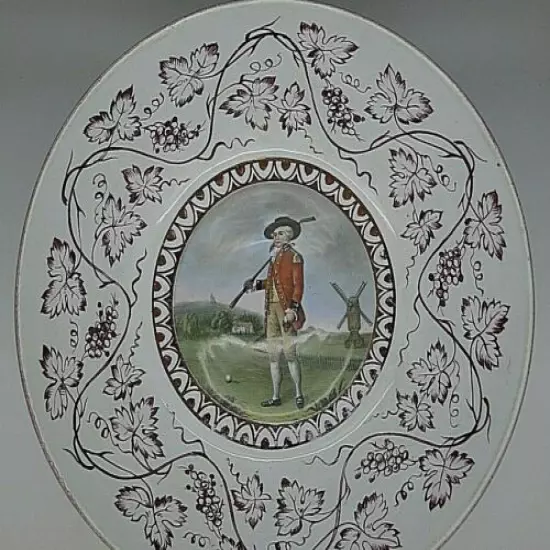 RARE ENGLISH GOLFING GOLFER HAND PAINTED LARGE BOWL 18th CENTURY INCREDIBLE 