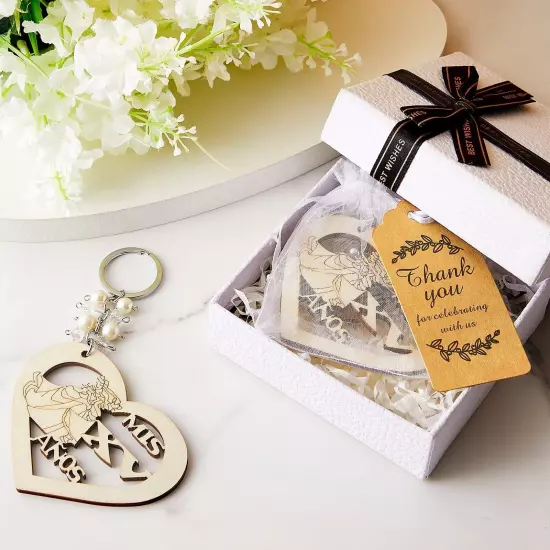 60 Sets Quinceañera Favors Wooden Heart Shape Keychain Heart Keychain Recue