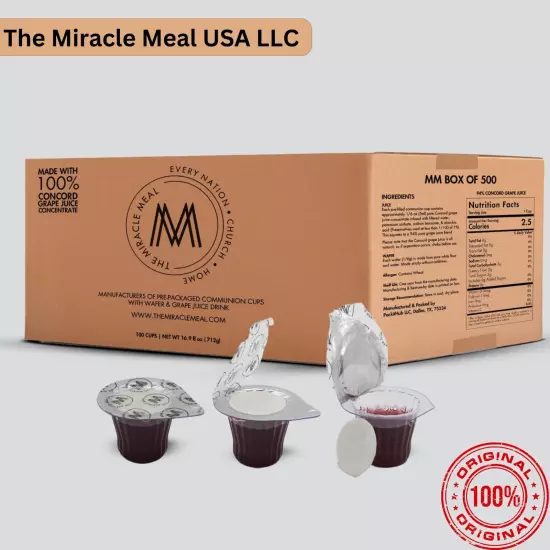 Box of 500 Pre-filled Communion Cups with Wafer & Juice - Miracle Meal USA