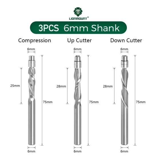 1/4" 6mm Shank Flush Trim Router Bit Solid Carbide UP/DOWN Compression Bit