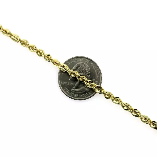 Real 10K Yellow Gold 2mm-6mm Diamond Cut Rope Chain Bracelet Necklace 16"- 30"