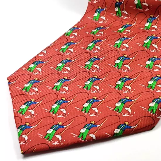 AMERICAN LIVING Handmade 100% Silk Tie Men's Red Blue Green FISHING Necktie NWT