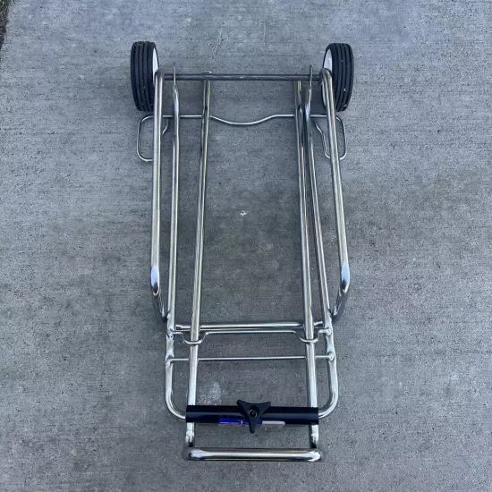 PFC Luggage Cart Metal Folding Rolling Dolley Chrome Heavy Duty Usa Made Vtg