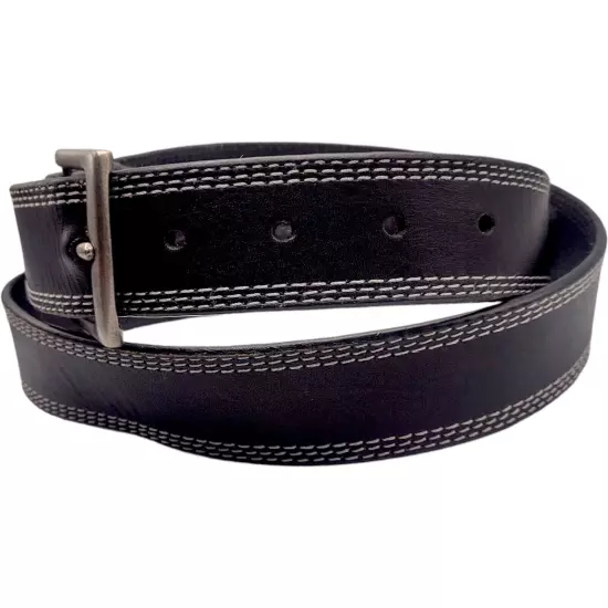 Wrangler Black Genuine Leather Work Belt Men's Size 38/95 White Stitch 1.37x44"