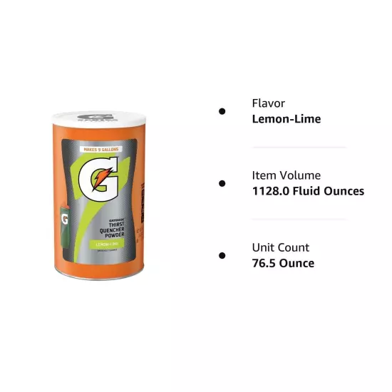 Gatorade Thirst Quencher Powder, Lemon Lime, 76.5 Ounce Pack of 1