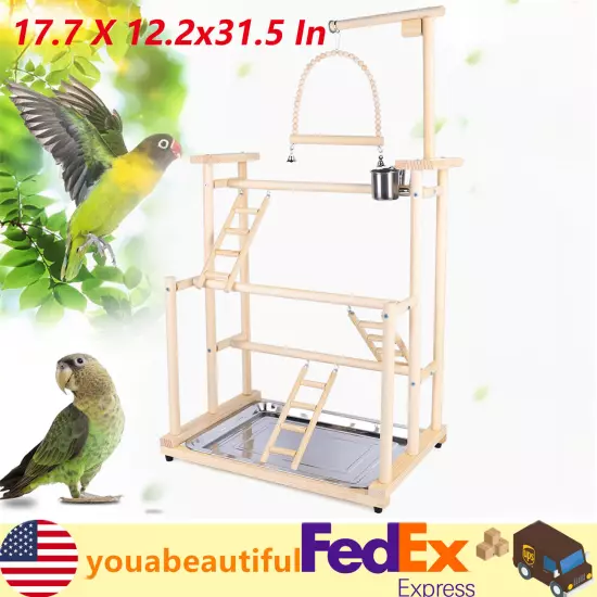 Pet Parrot Playstand Parrots Bird Playground Bird Play Stand Wood Perch Gym Play