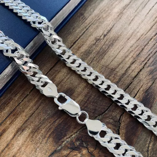 Real Solid 925 Sterling Silver Double Cuban Mens Boys Chain Bracelet or Necklace