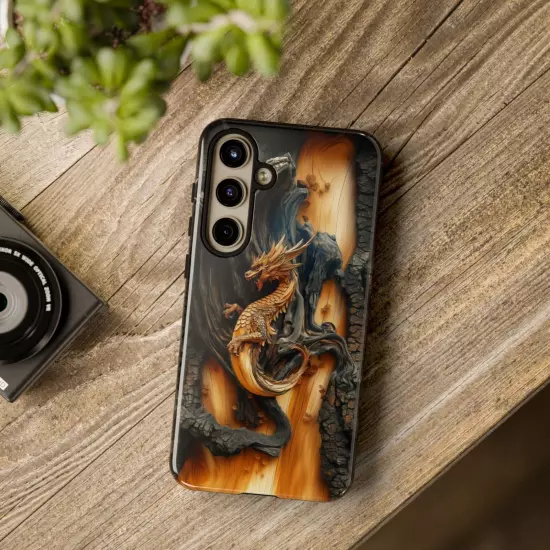 For iPhone, Samsung Galaxy, Pixel - Phone Case Cover - Carved Wood Dragon Print