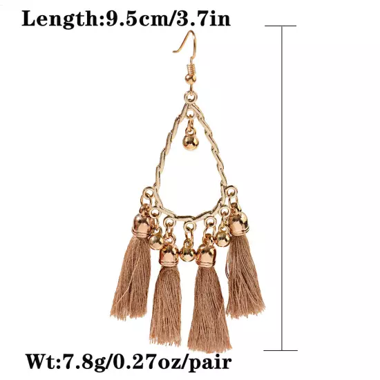 Fashion Women Bohemian Earrings Long Tassel Fringe Drop Dangle Ear Stud Jewelry