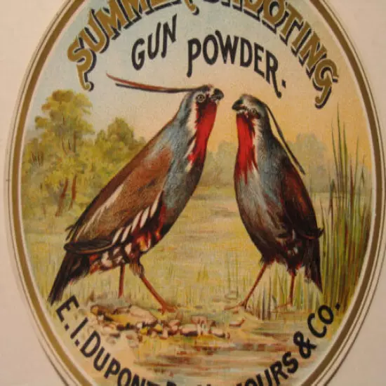 Vintage DuPont Gun Powder Label Summer Shooting 5 1/4" Pre-War Original