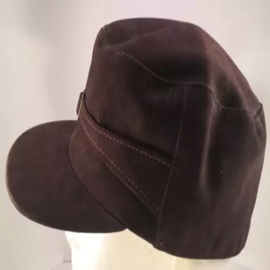 Vintage Brown Suede Cadet Style Hunting Hat Cap with Ear Flaps Size 7 1/8