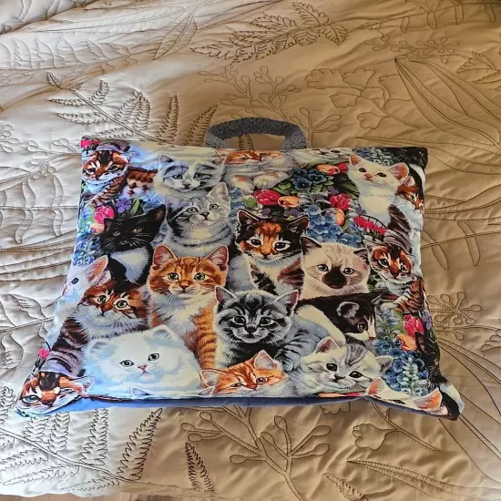 Custom Made Travel Pillow For The Cat Lovers With Carrying Handle. 14x14 Inches.