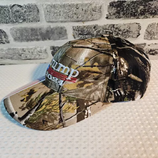 Trump 2024 Camo Ball Cap (Embroidered) Hook and Loop Adjustment American Flag