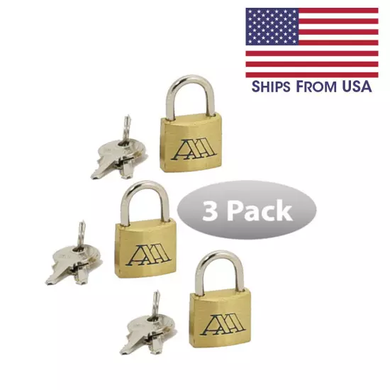 Solid Brass Luggage Padlock w/ Hardened Steel Shackle Keyed 3/4" inch 19mm