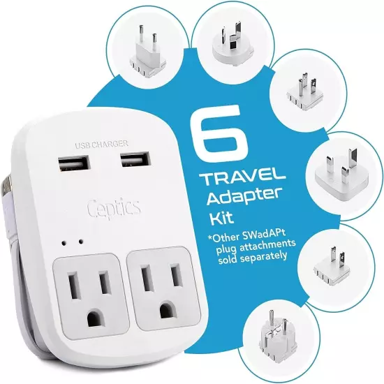 Ceptics World Travel Adapter Kit for Europe, UK, China, Australia, Japan