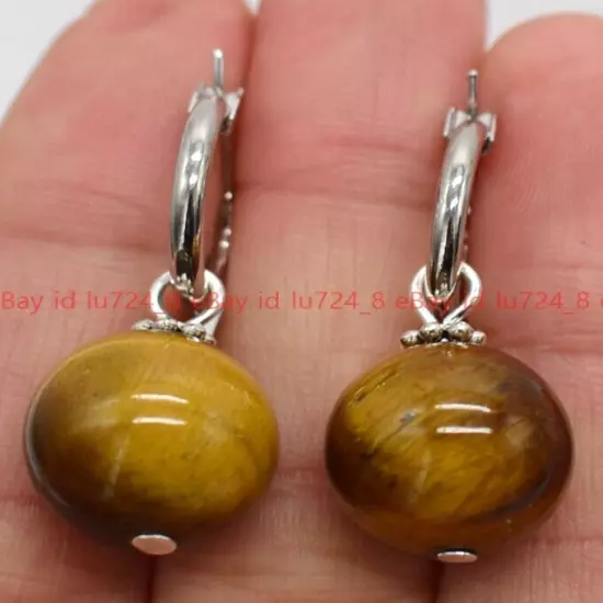 8/10/12mm Natural Multicolor Gemstone Round Beads Silver Leverback Earrings