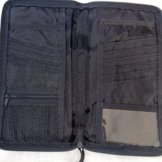 VTG LL Bean Travel Organizer Passport Wallet Black Nylon Zip Around