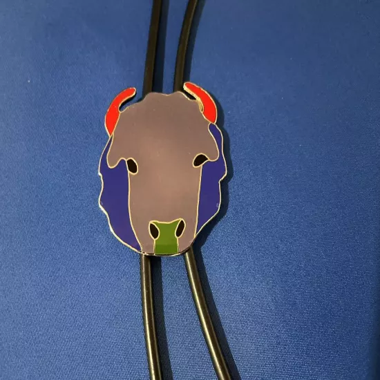 Enameled Bison Bolo Tie By Fritz Scholder