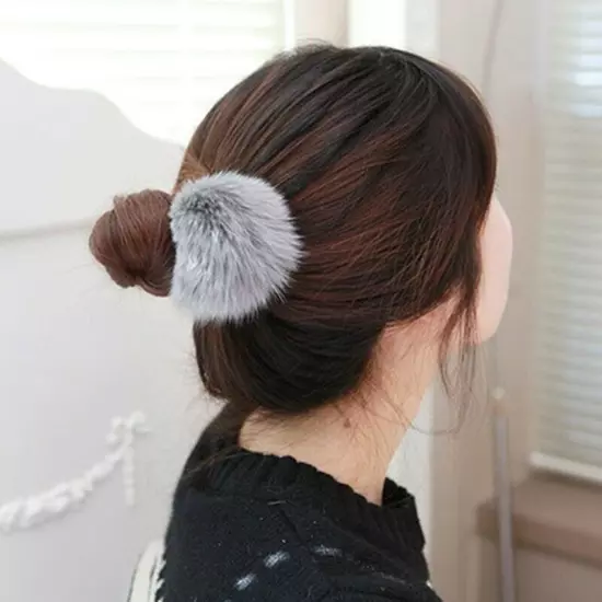 2/1PCS 6/5cm Fluffy Pompom Elastic Hair Ties Bobbles Fur Ball Ponytail Band