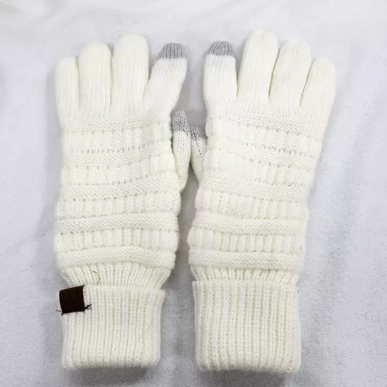 CC Gloves White Unisex Cable Knit Winter Warm Anti-Slip Touchscreen Gloves EUC