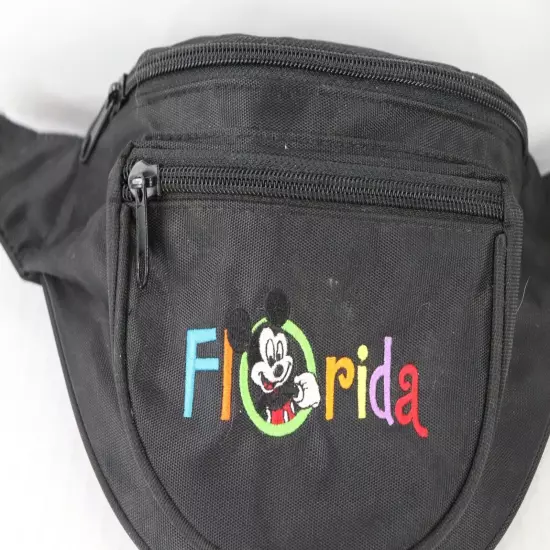 Vintage 90s Disney Mickey Mouse Florida Spell Out Fanny Pack Waist Bag Black