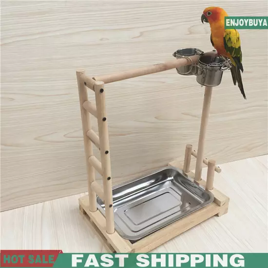 49*37*59cm Wood Bird Stand Large Parrot Perch Playstand w/Steel Tray 2*Bowl USA