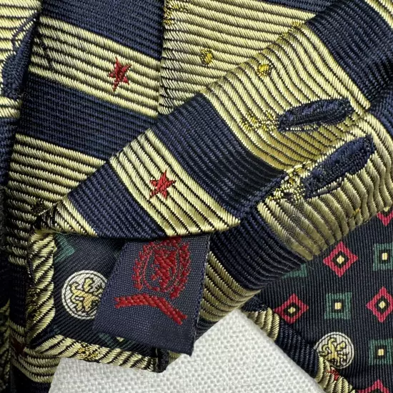 Tommy Hilfiger USA Silk Tie Gold Navy Blue Golf Bag Club Stripes Necktie Vintage