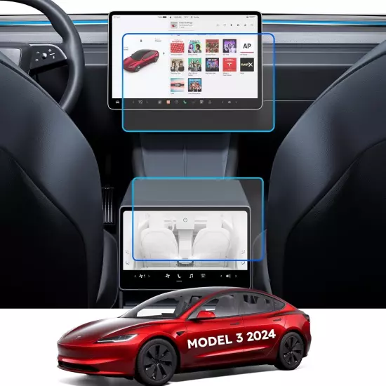 2PCS Tesla Model 3 2024 Screen Protector Tempered Glass Front& Rear Screen Saver