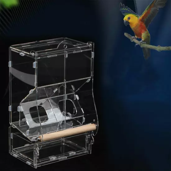 Acrylic Automatic Feeder Case Double Hopper Wood Perches Bird Feeder Cage NEW US