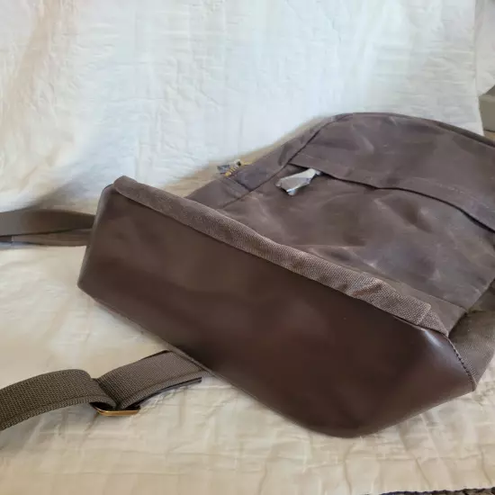 BANANA REPUBLIC Waxed Canvas & Leather Backpack Bag Taupe Brown NWT