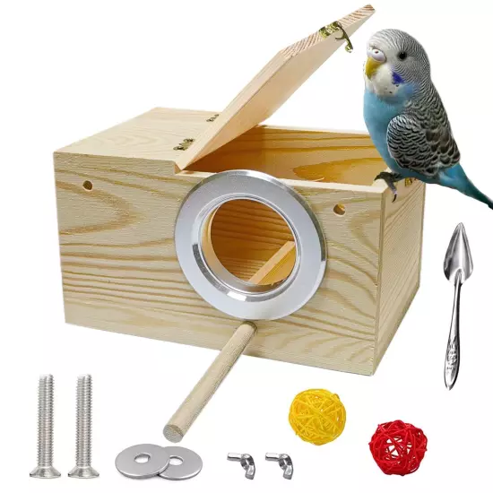 Bird Nest, Parakeet Nest Box, Bird Breeding Box with Perch, Wood Budgie Nest ...