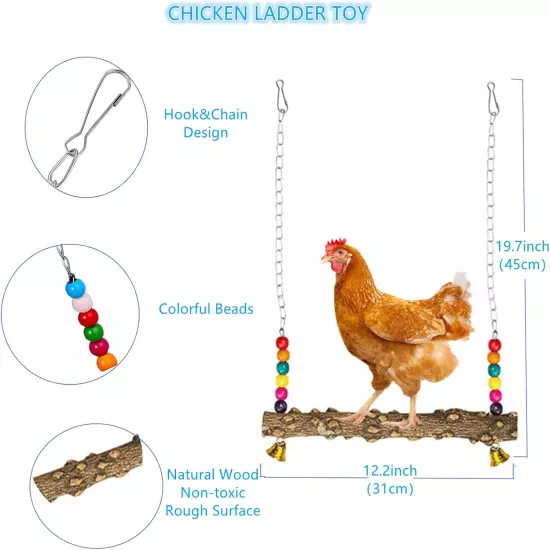 Longer Chain Chicken Toys for Coop Accessories 7PCS, Chicken Swing Ladder 